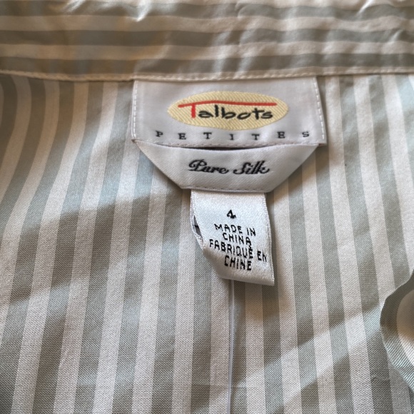 Green and Cream Talbots Pure Silk Blouse - Picture 5 of 6